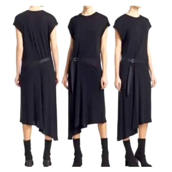 rag & bone Dresses & Skirts - Rag And Bone Black Ophelia Dress Size S Knit Asymmetrical Hem Midi Belt